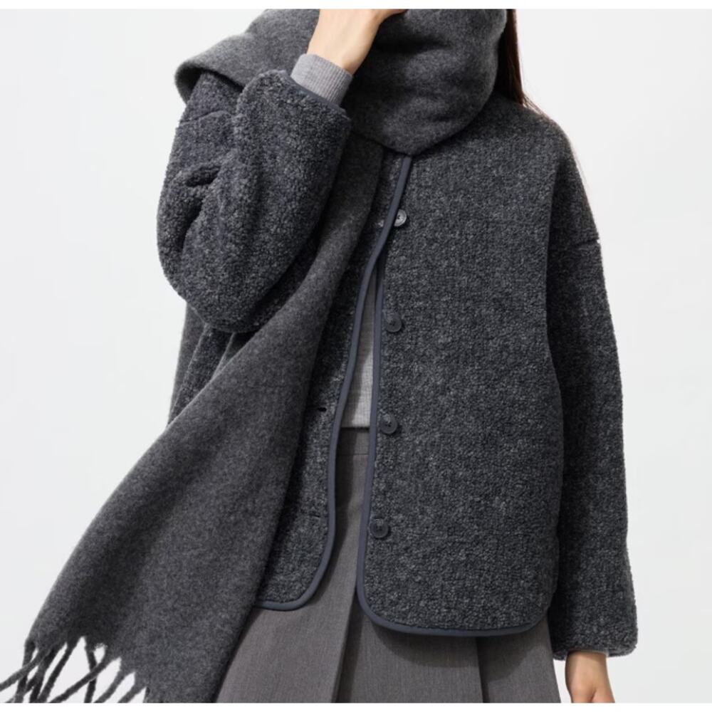Uniqlo Pile Lined Fleece Relaxed Cardigan in Dark Gray